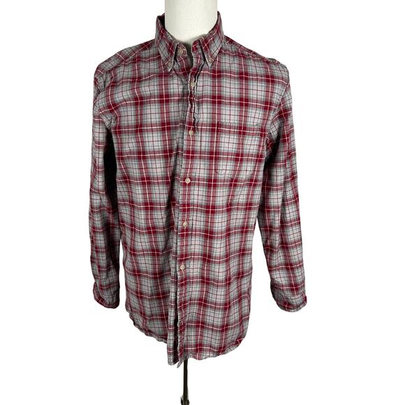 Sonoma Men Casual Gray Red Plaid Button Down Shirt Large Modern Fit Kohls - Picture 1 of 5